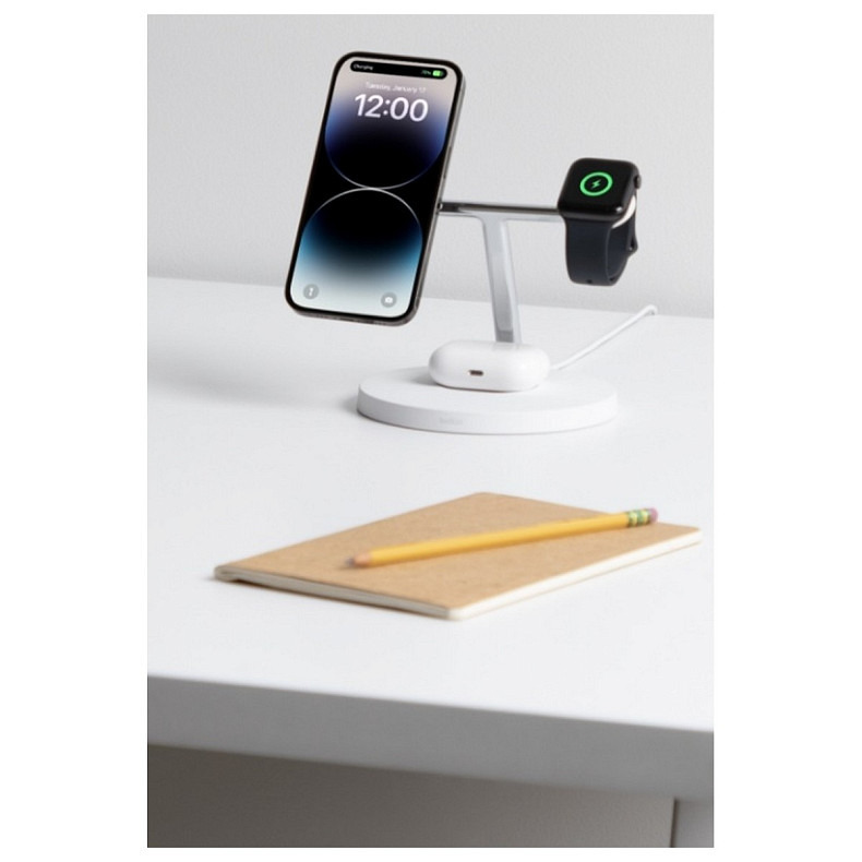 Беспроводное зарядное устройство для Belkin MagSafe 3in1 Wireless Charger, white (WIZ017VFWH)