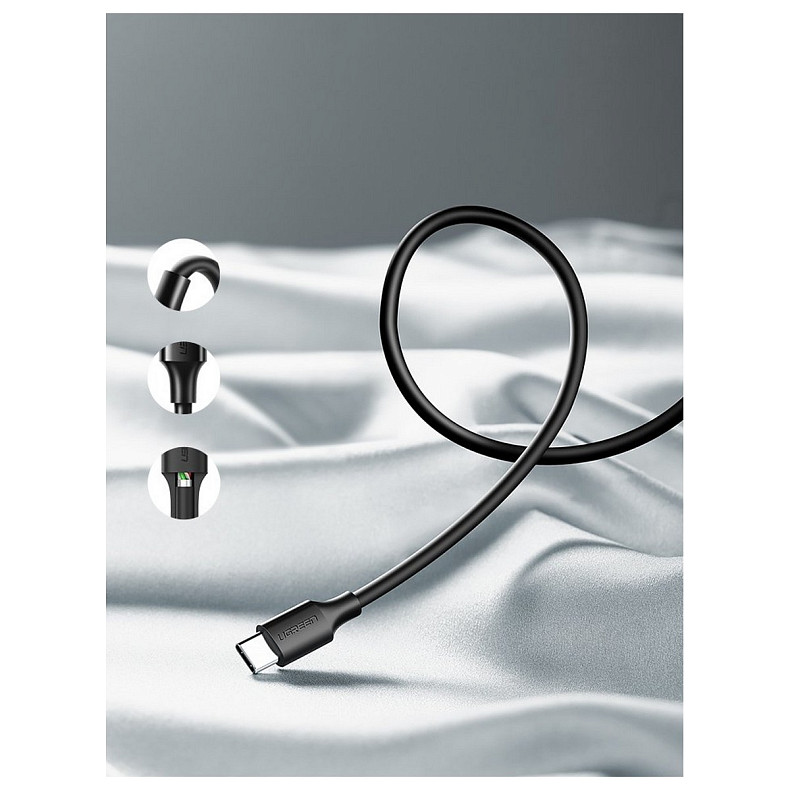 Кабель USB 2.0 AM-Type-CM, 1 м, 3.0A, (18W) Nickel Plating Черный, US287 UGREEN