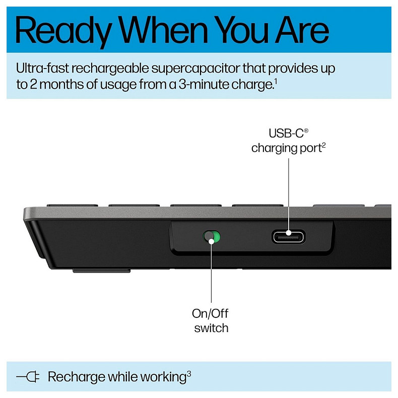 Клавіатура HP 720 Multi-Device Rechargeable, 109key, WL/BT, EN/UK, чорний