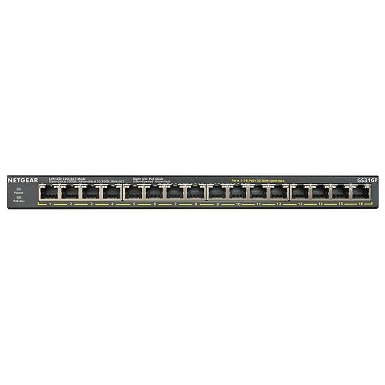 Коммутатор NETGEAR GS316P 16xGE PoE+ (115Вт), FlexPoE, неуправляемый