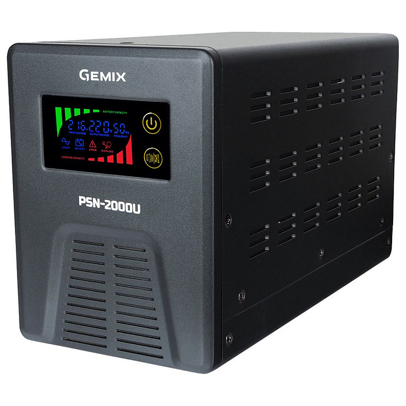 ДБЖ Gemix PSN-2000U, 2000VA/1200W 24V/220V, 7/13/18A, 3*Schuko, без АКБ