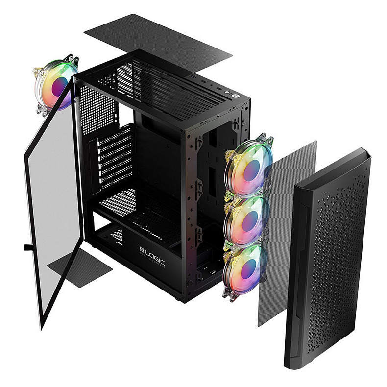 Корпус LogicConcept ARAMIS MESH+GLASS ARGB fans 4x120mm BLACK без БП ATX