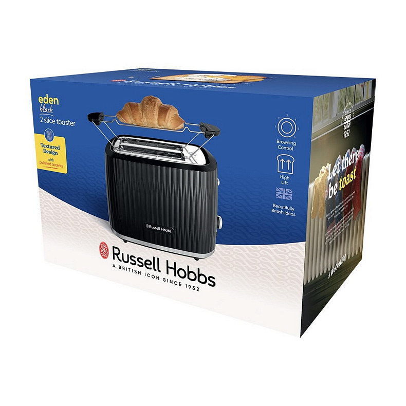 Тостер Russell Hobbs Eden 800Вт, пластик, подогрев, разморозка, черный