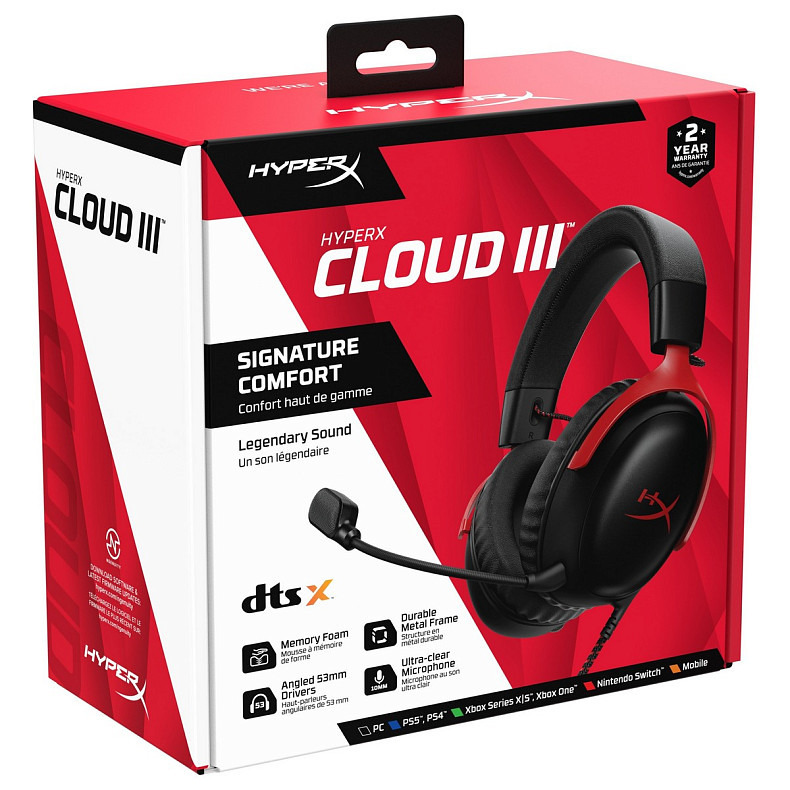 Наушники HyperX Cloud III 3.5mm/USB-A/USB-C Black/Red (727A9AA)