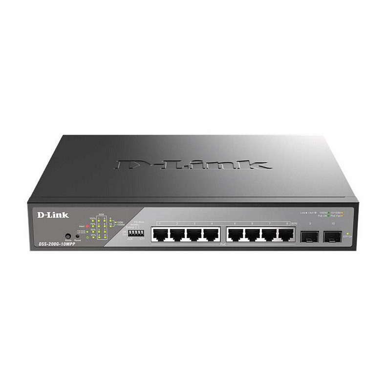 Коммутатор D-Link DSS-200G-10MPP 8xGE PoE, 2xSFP, 242Вт, Неуправляемый