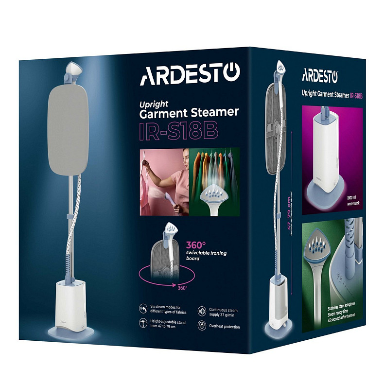 Відпарювач Ardesto вертикальний IR-S18B, 1800Вт, 1800мл, дошка, нерж. сталь, білий+сірий