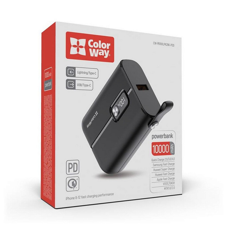 Універсальна мобільна батарея ColorWay Full Power 10000mAh Black (CW-PB100LPK2BK-PDD)