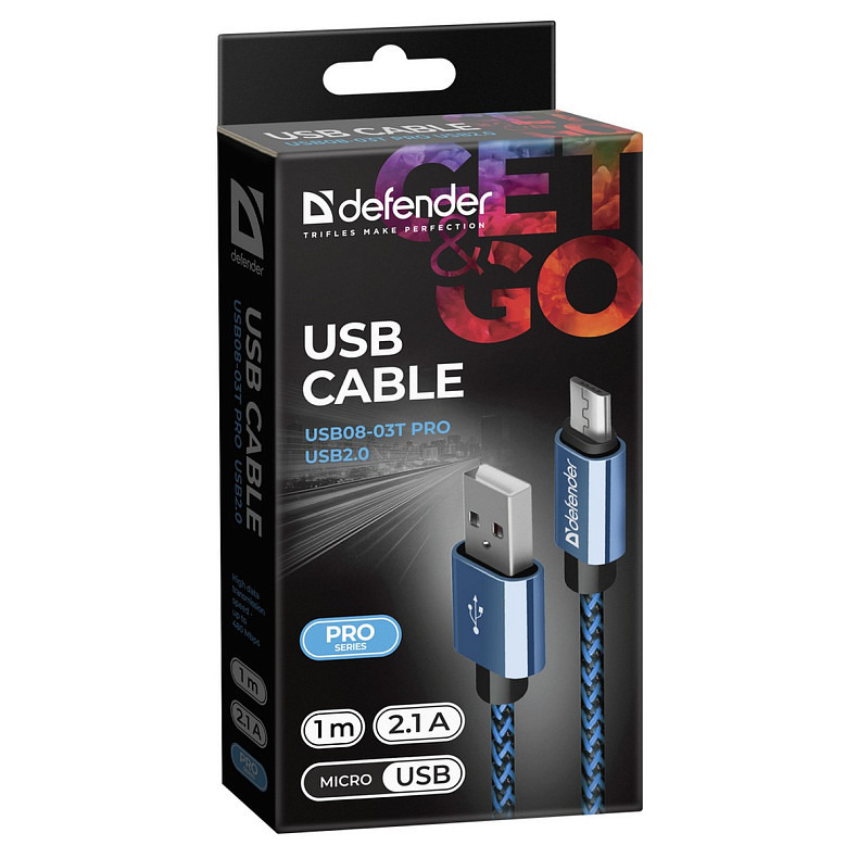 Кабель USB AM-micro BM, 1.0 м, синій, 08-03T PRO Defender