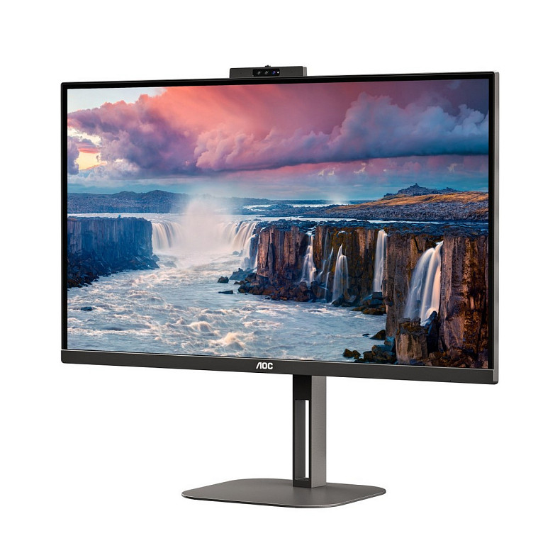 TFT 27" AOC Q27V5CW/BK, QHD, IPS, 75Гц, 1 мс, HDMI, DP, USB-C, USB-hub, HAS, Pivot, webcam, колонки