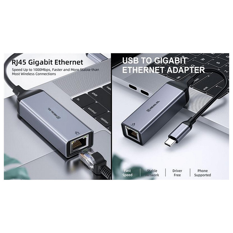 Адаптер REAL-EL CE-150 USB Type-C-RJ45 Black