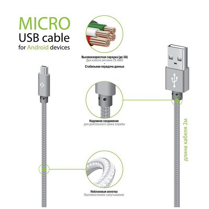 Кабель Intaleo CBGNYM2 USB-microUSB 2м Grey (1283126477683)