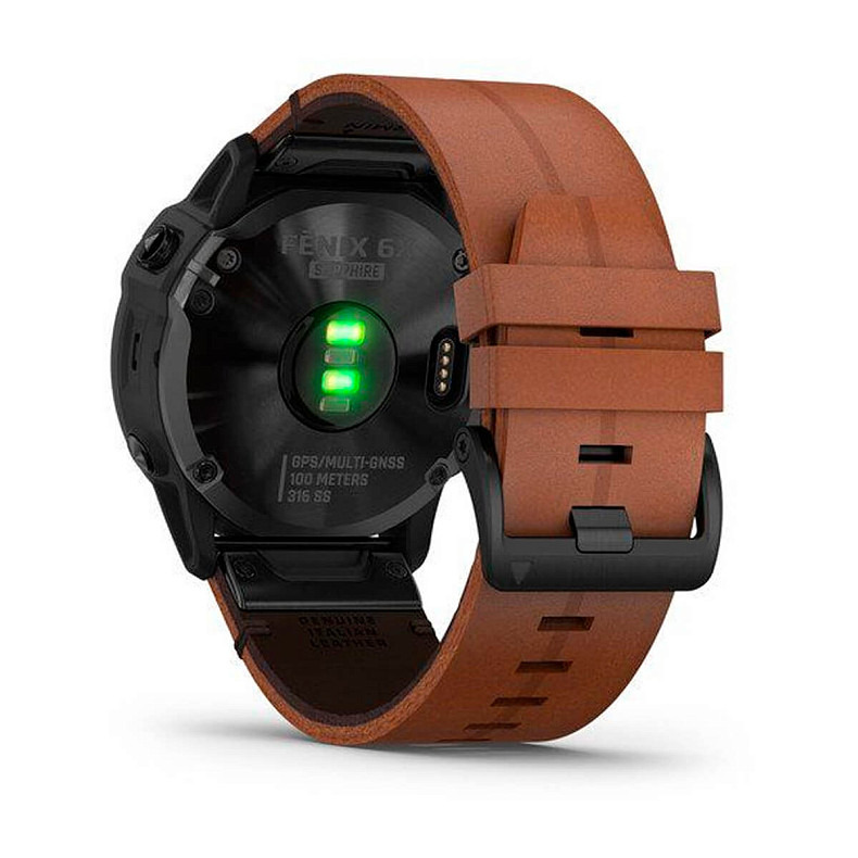 Спортивные часы Garmin Fenix 6X Sapphire Black DLC with Chestnut Leather Band