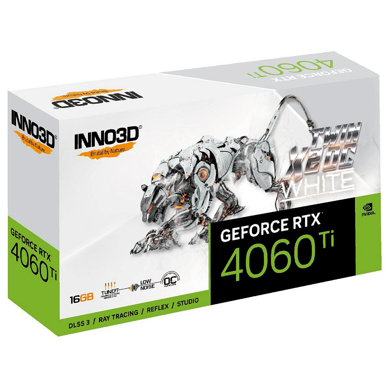 Відеокарта GeForce RTX4060 Ti Inno3D TWIN X2 OC WHITE, 16GB GDDR6, 128bit, PCI Express 4.0 X8 (N406T2-16D6X-178055W)