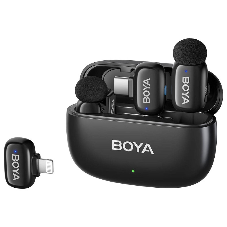 Бездротовий петличний мікрофон BOYA mini-12 Type-C/Lightning Black