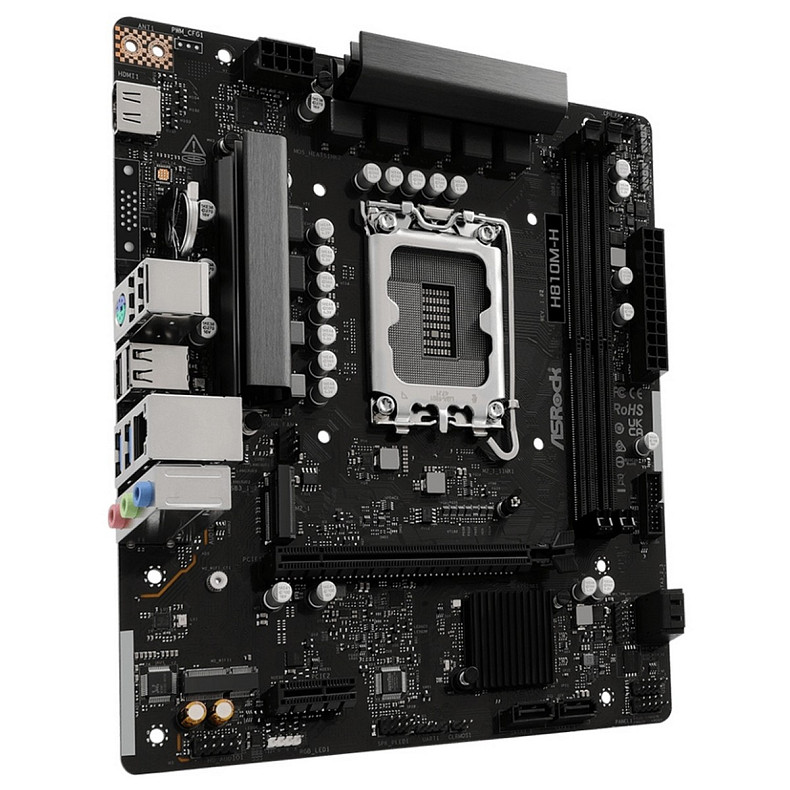 Материнская плата AsRock H810M-H (1851/H810, 2*DDR5, PCIex16, HDMI, 4xSATA, M.2, Glan, 7.1ch, mATX)