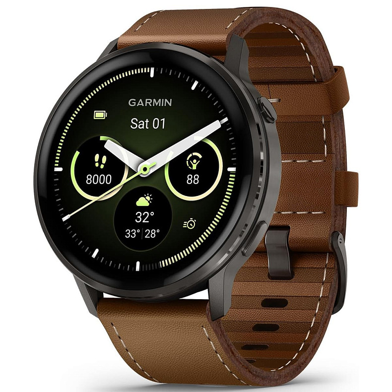 Смарт-годинник GARMIN Venu 4 45 mm Slate with Black Silicone Band and Brown Leather Band (010-03014-03)