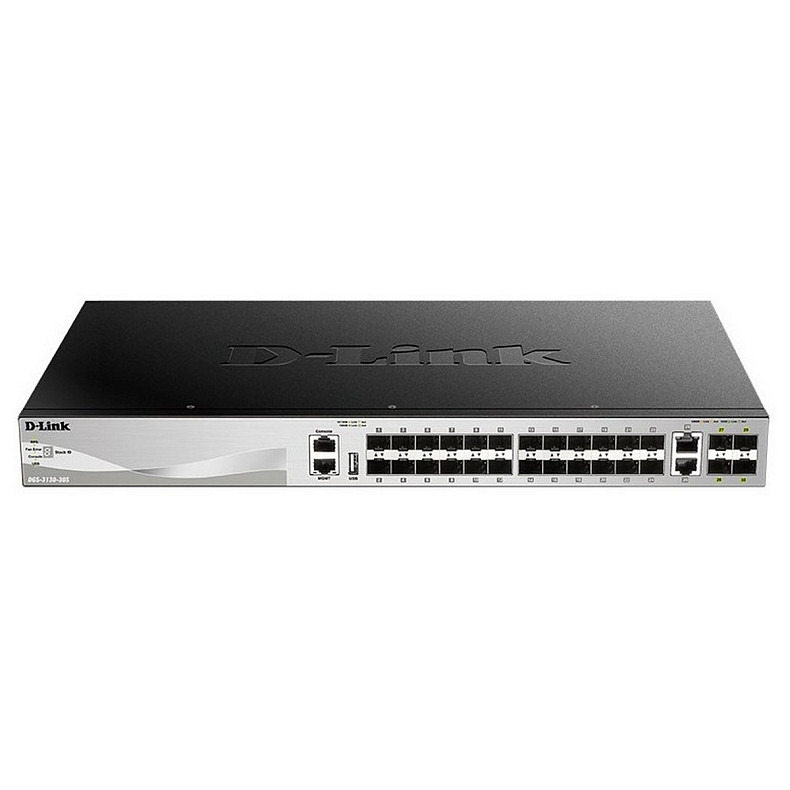 Коммутатор D-Link DGS-3130-30S 24xSFP, 4x1GE/SFP, 2x10GE, 4xSFP+ 10G, L3, Стекируемый