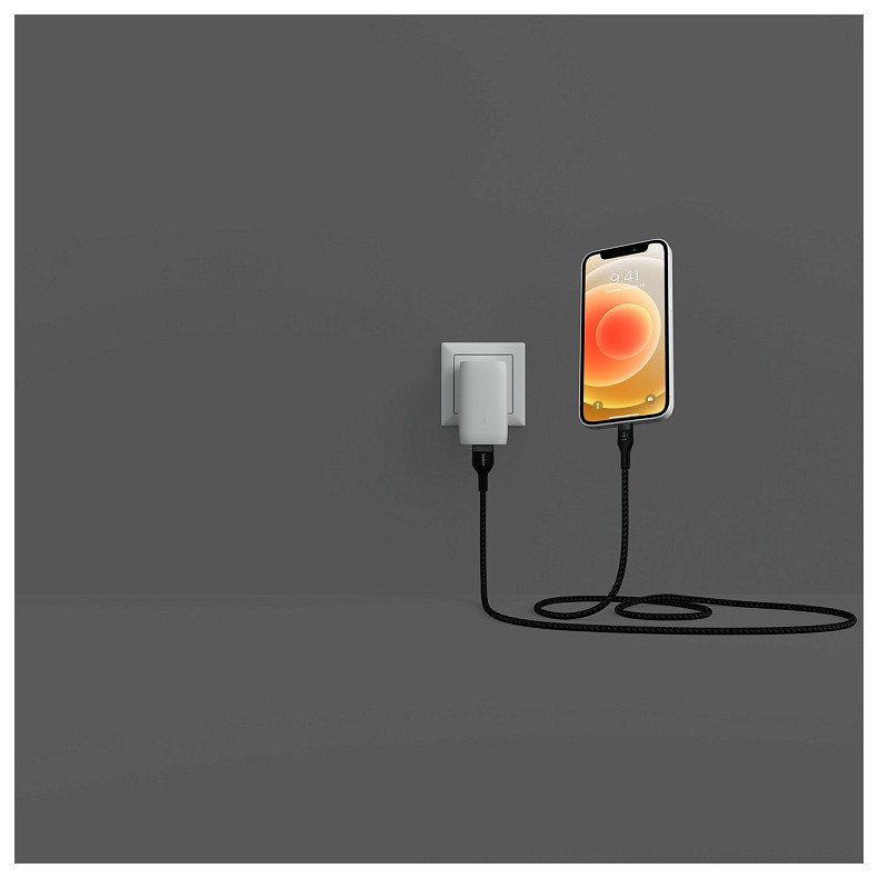 Кабель Belkin USB-A - Lightning плетений, силіконовий, з ремінцем на магніті, 1м, Black