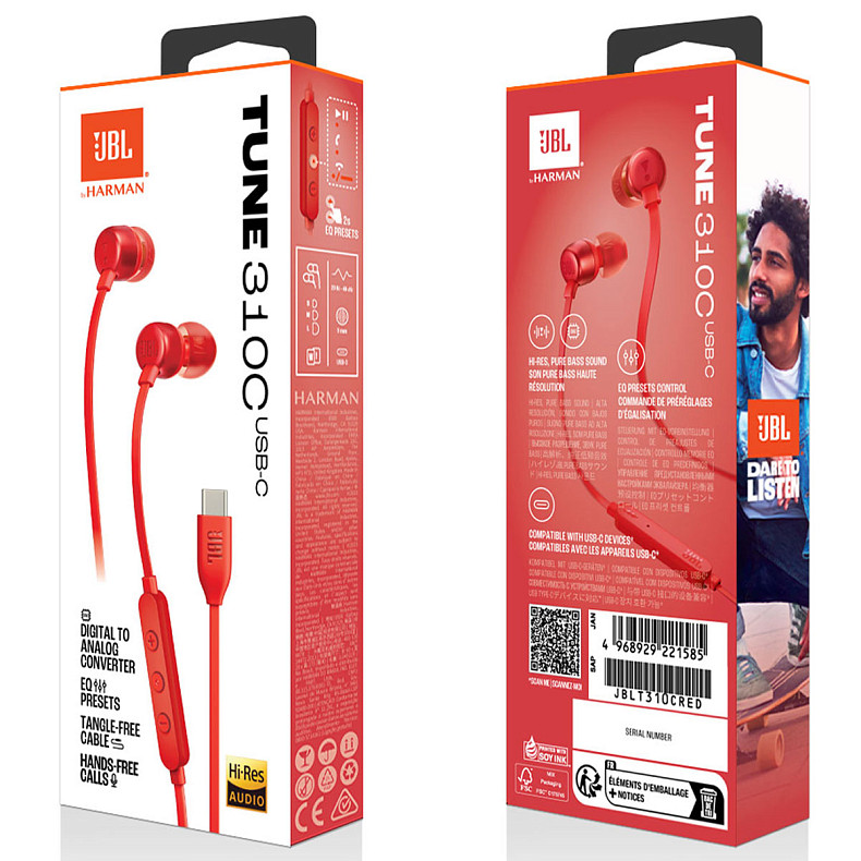 Навушники JBL Tune 310C USB-C Red (JBLT310CRED)