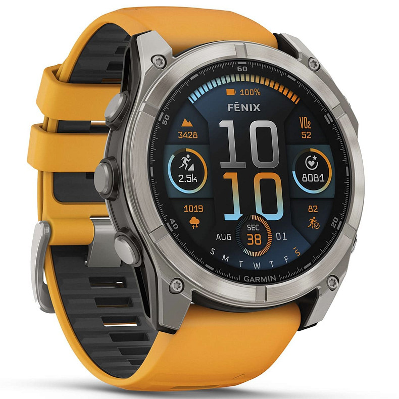 Спортивний годинник GARMIN Fenix 8 51mm AMOLED Sapphire Graphite DLC Titanium with Spark Orange Silicone Band