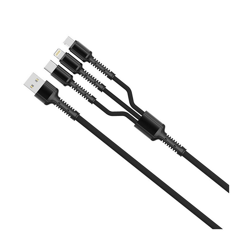 Кабель ColorWay USB-Lightning+MicroUSB+USB-C, 1.2м, Dark Grey (CW-CBU3003-GR)