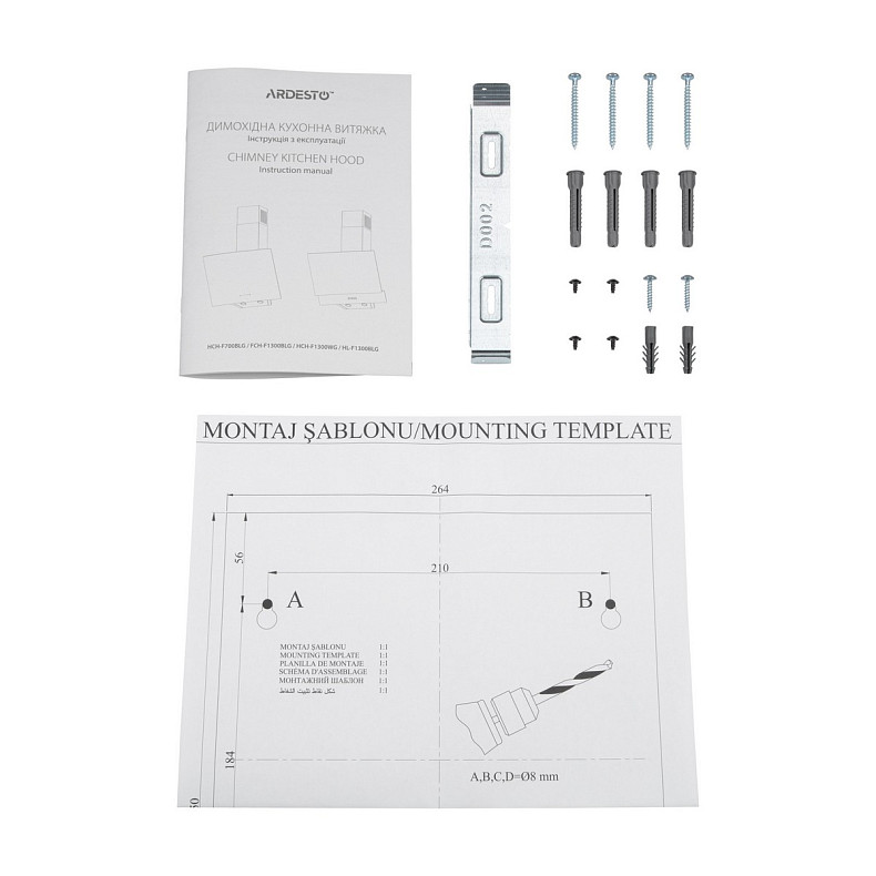 Витяжка Ardesto похила, 60см, 900м3ч, скло, 2х1Вт LED, сенсор, чорний