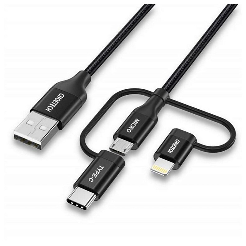 Кабель Choetech USB - Lightning + microUSB + USB-C, 1.2м (IP0030-BK)