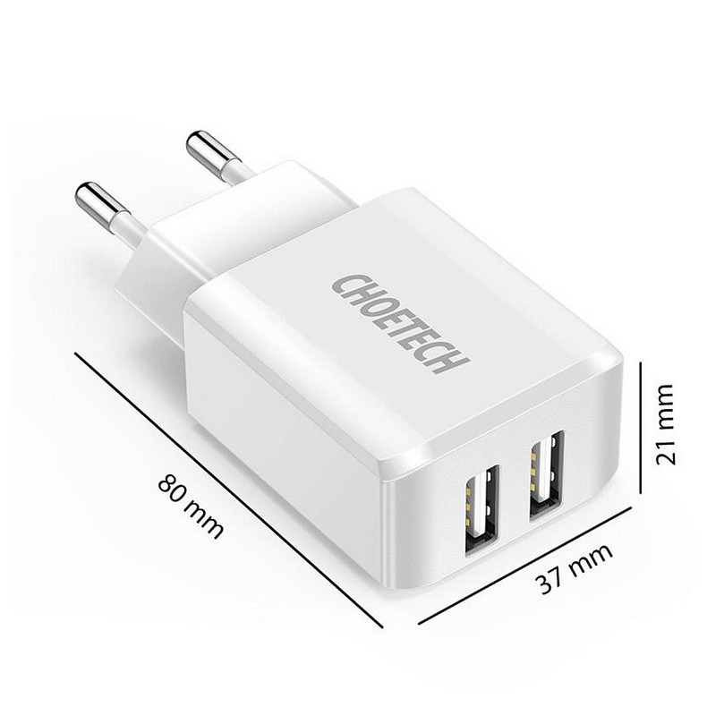 Сетевое зарядное устройство Choetech (2USBх2A) White (C0030)