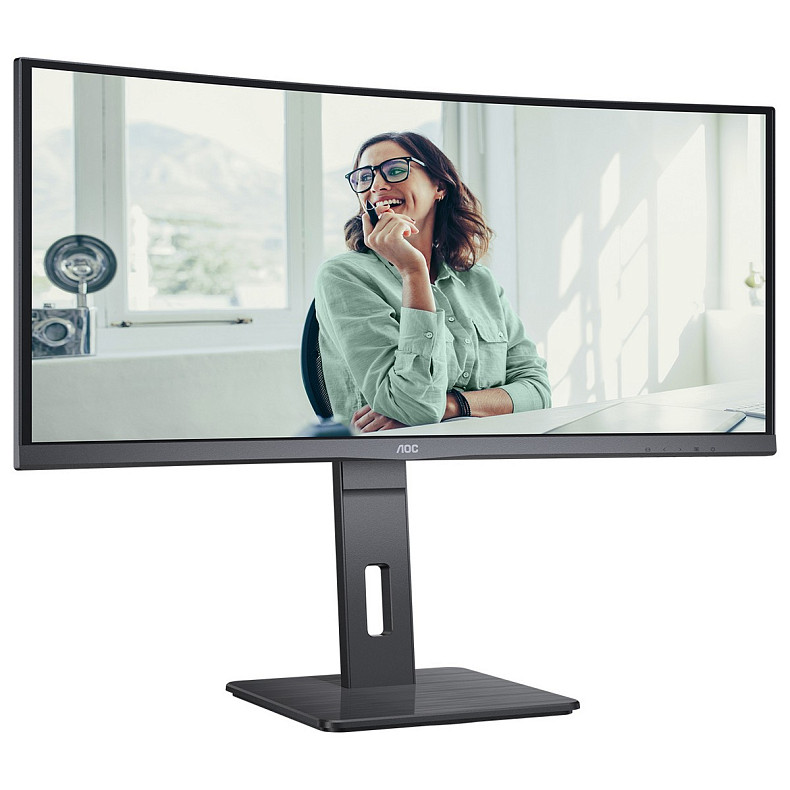 TFT 34" AOC CU34P3CV, WQHD,VA, 100Hz, вигнутий, HDMI, DP, USB-С, RJ-45, USB-hub, HAS, кол, чорний