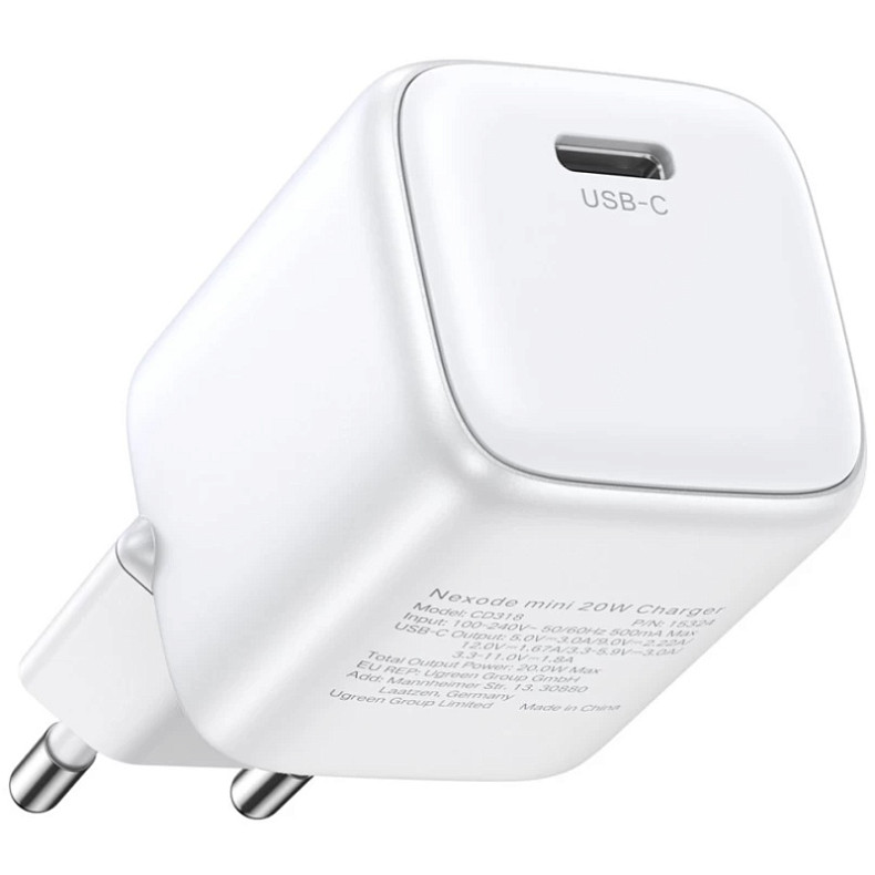 Зарядний пристрій Ugreen 1xUSB 30W (USB-C) Gan PD Nexode Mini Білий CD319