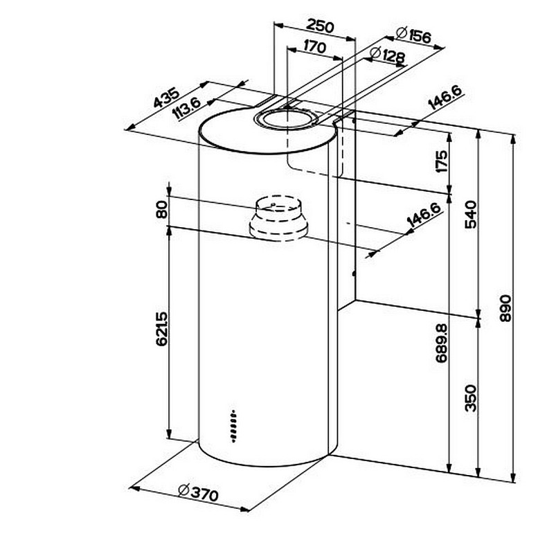 Вытяжка Faber купольная, 37см, 1136м3ч, Cylindra Plus Bk Matt A37, черный матовый