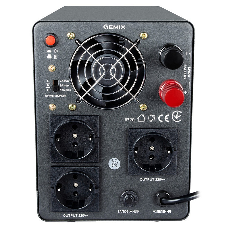 ДБЖ Gemix PSN-1000, 1000VA/600W 12V/220V, 7/9/13A, 3*Schuko, без АКБ