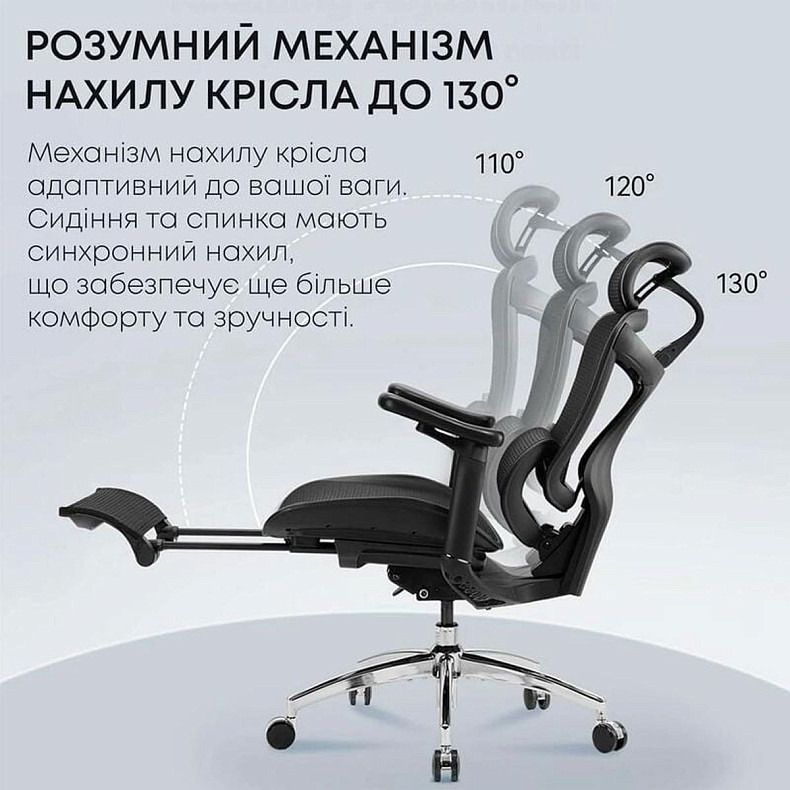 Крісло офісне з підставкою для ніг Sihoo DORO C300L Mesh Black