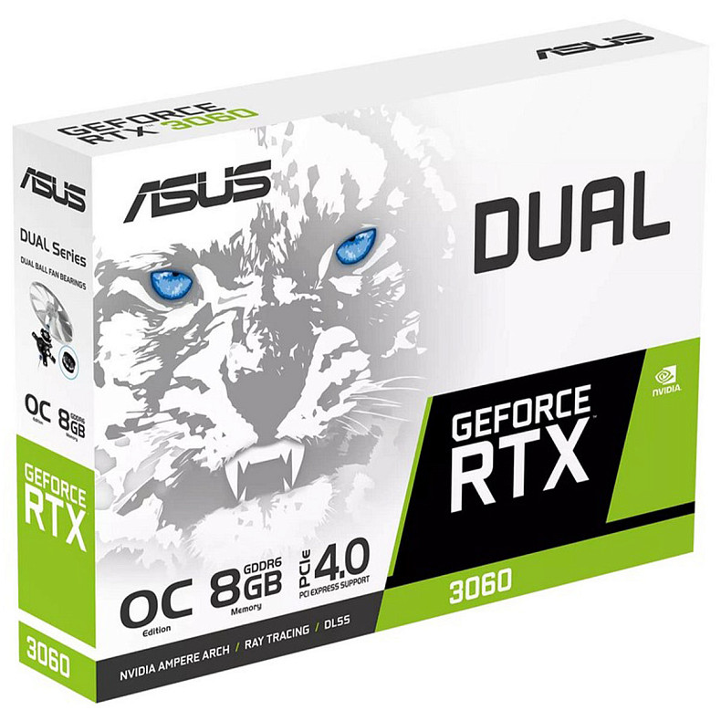 Видеокарта ASUS GeForce RTX 3060 8GB GDDR6 DUAL OC WHITE DUAL-RTX3060-O8G-WHITE (90YV0GB7-M0NA00)