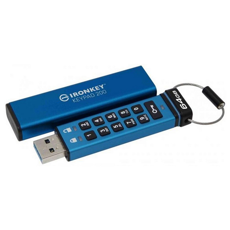 Флеш-накопичувач USB3.2 64GB Kingston IronKey Keypad 200 Type-A Blue (IKKP200/64GB)