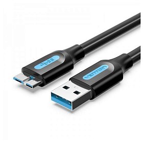 Кабель Vention USB - micro USB Type-B (M/M), PVC Round nickel-plated, 3 м, Black (COPBI)