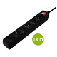 Сетевой удлинитель Hama 6XSchuko с выключателем 3G*1.5мм 1.4м Black