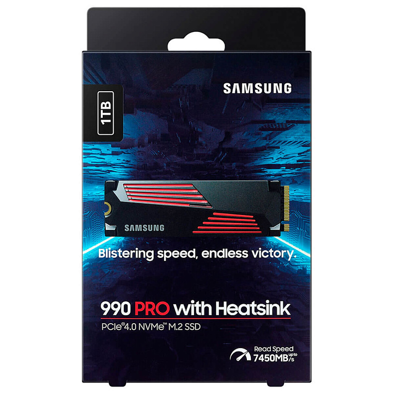 Накопитель SSD 1ТБ Samsung 990 Pro with Heatsink M.2 2280 PCIe 4.0 x4 NVMe V-NAND MLC (MZ-V9P1T0CW)