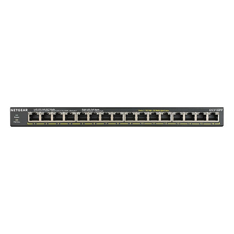 Комутатор NETGEAR GS316PP 16xGE PoE+ (183Вт), FlexPoE, некерований