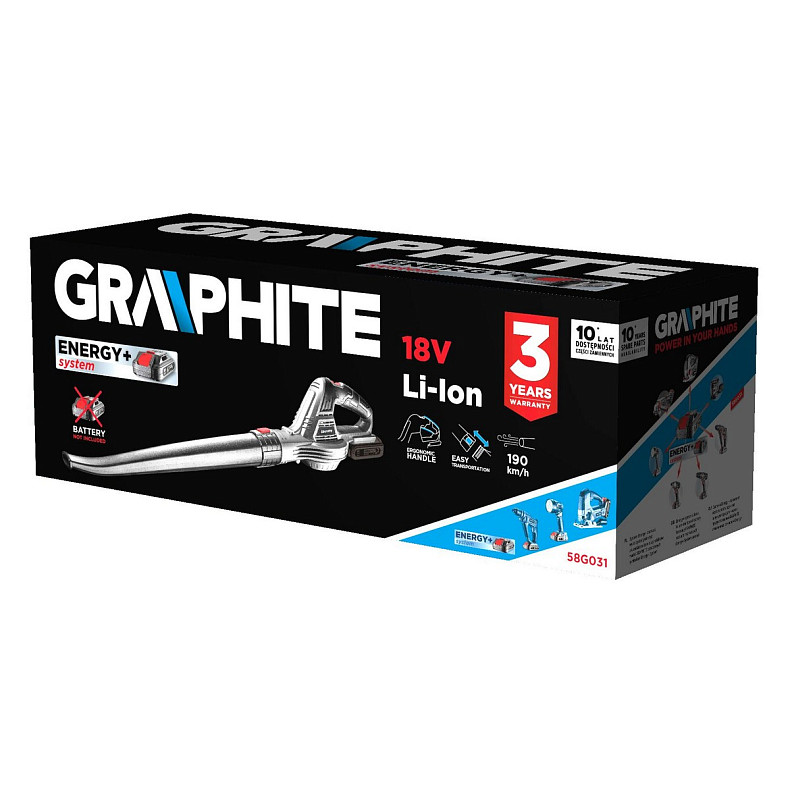 Садовый аккумуляторный воздуходув GRAPHITE18ВEnergy+ 190км/ч 1.2кг без АКБ и ЗП