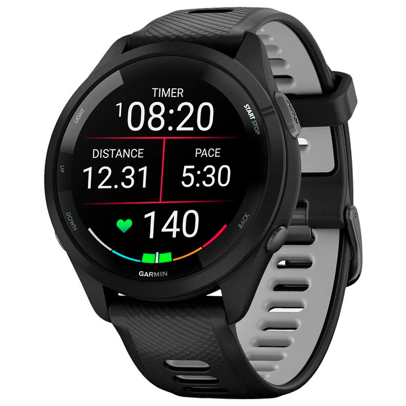 Спортивные часы GARMIN Forerunner 265 Black Bezel and Case with Black/Powder Gray Silicone Band