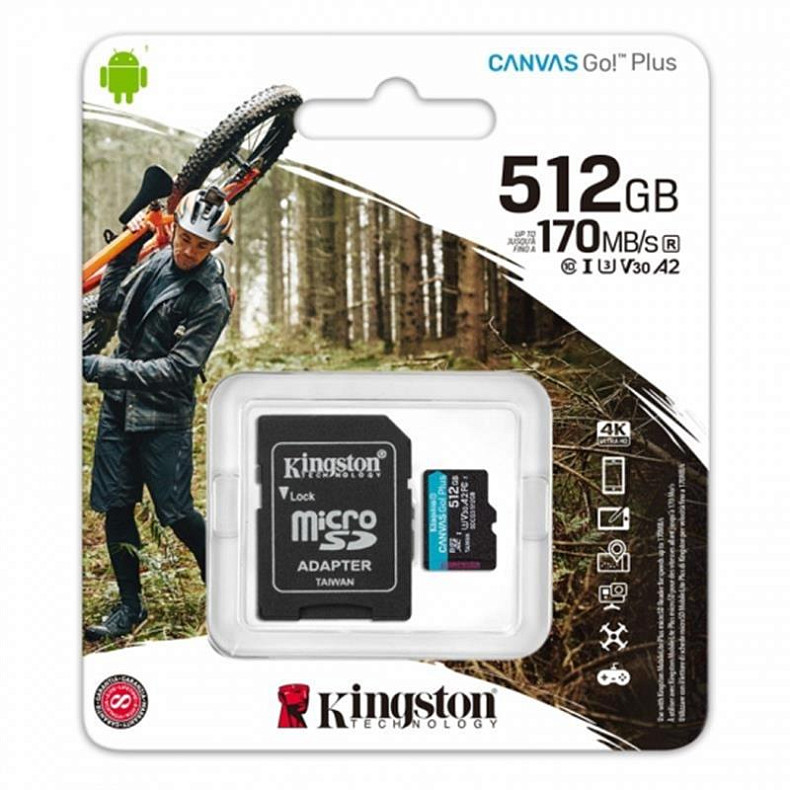 Карта пам'яті MicroSDXC 512GB UHS-I/U3 Class 10 Kingston Canvas Go! Plus R170/W90MB/s + SD-адаптер (SDCG3/512GB)