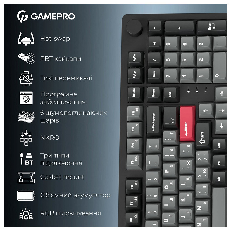 Клавиатура GamePro Asgard Drakkar Keychron Super Red Switch Black (MK305BK)