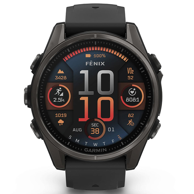 Спортивний годинник Garmin Fenix 8 43mm AMOLED Sapphire Carbon Gray DLC Titanium with Black Silicone Band