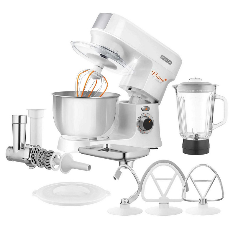 Кухонная машина Sencor 1000Вт, чаша-металл, корпус-пластик, насадок-12, белый