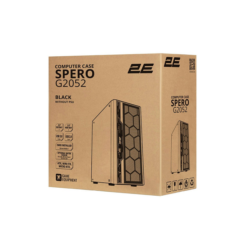 Корпус 2E GAMING Spero G2052 без БП 2xUSB3.0, 1xUSB2.0, 1x120мм ARGB, 2x120мм, VGA 345мм, LCS ready