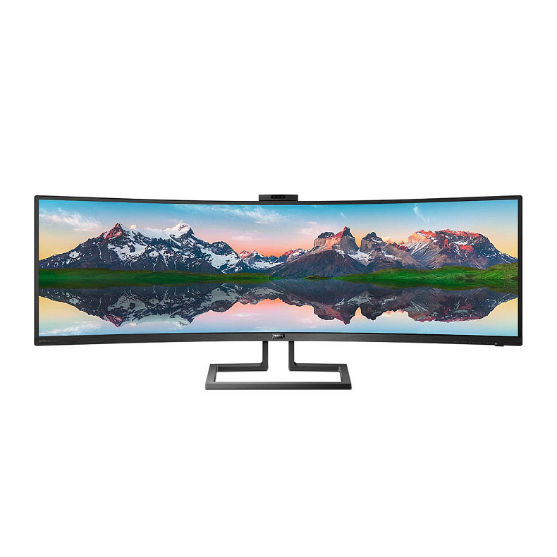 TFT 48.8" Philips 499P9H, VA, 5120 x 1440, USB-C, HDMI (2.0)x2, DPx2, RJ45, webcam, колонки, чорний