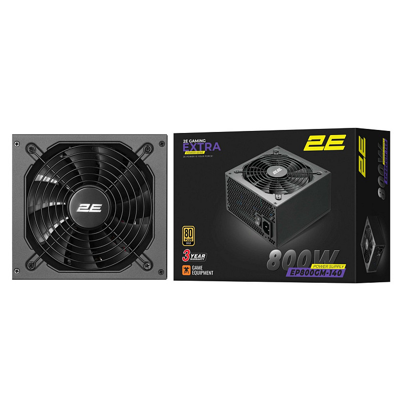 Блок живлення 2E GAMING Extra Power (800W), >90%, 80+ Gold, 140мм, 1xMB 24pin(20+4), 2xCPU 8pin