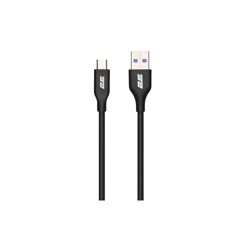 Кабель 2E USB-A > microUSB, 1м, Glow, чорний
