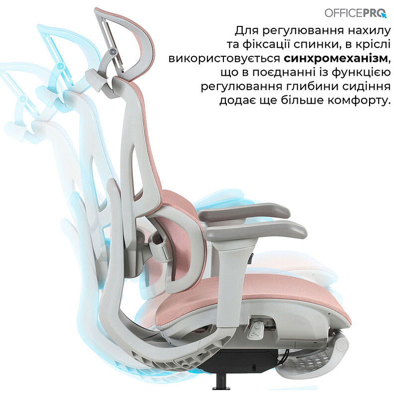 Крісло офісне OfficePro Elite OC950GLP Gray/Light Pink